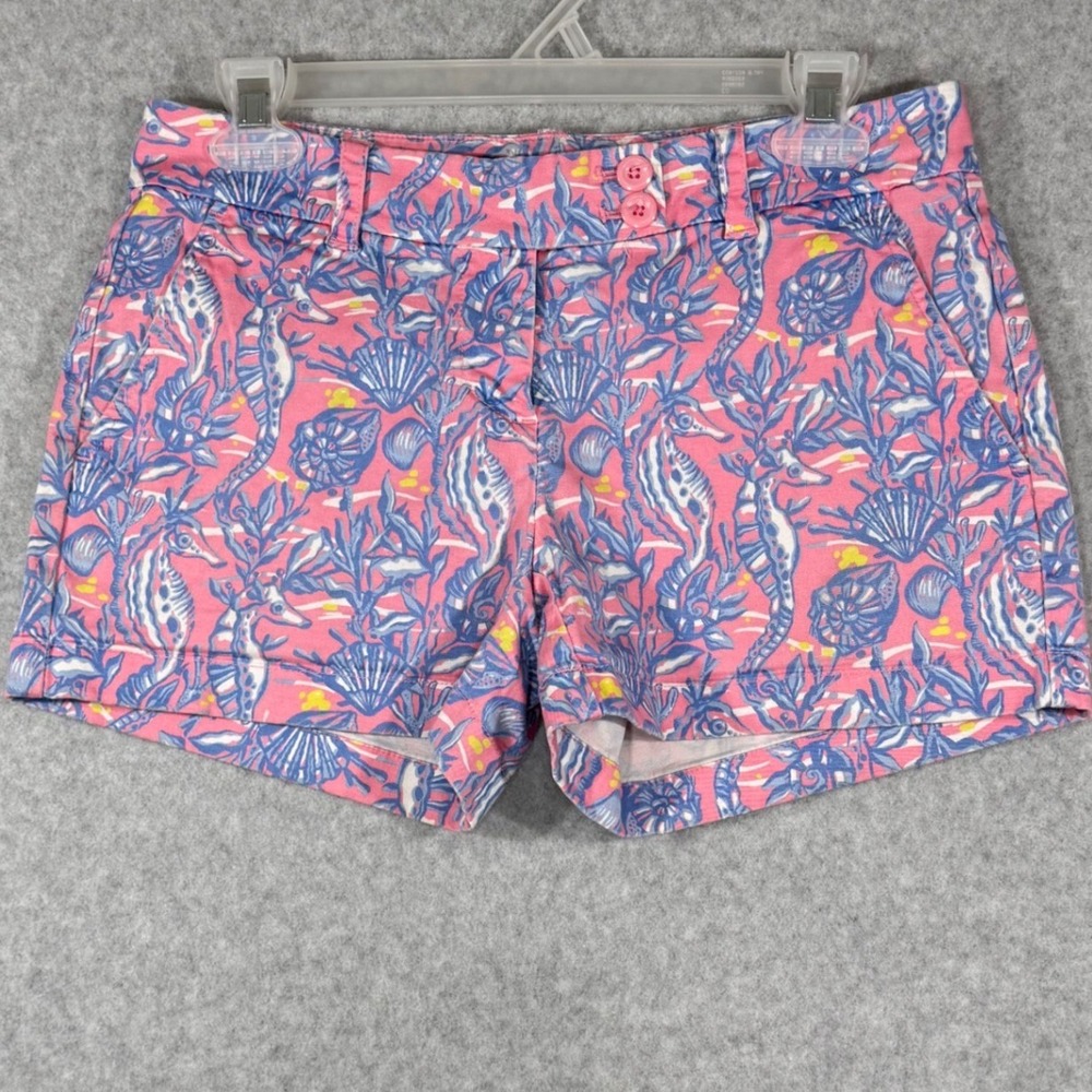 Vineyard Vines Shorts Womens 2 Pink Blue Seahorse Nautical Coastal Chino Stretch
